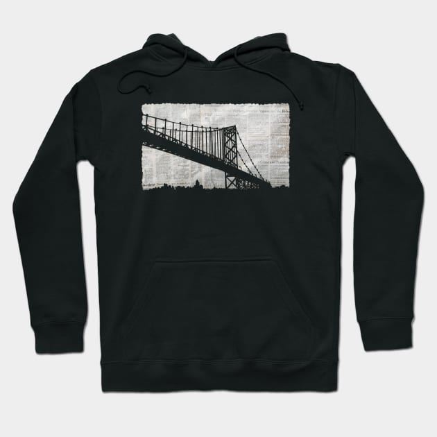 Paper City , Newspaper Bridge Collage,  cutout black white print illustration Hoodie by IrenesGoodies